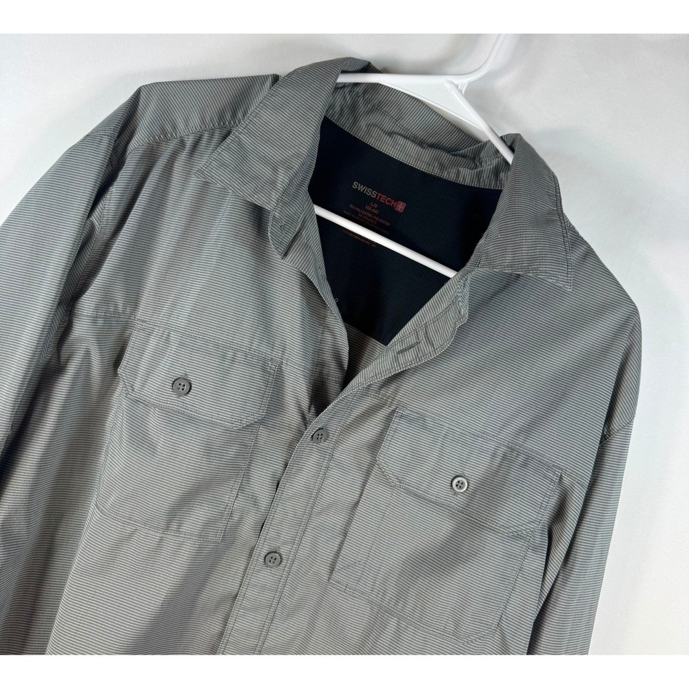 Swiss Tech Mens Large Grey Check Long Sleeve Button Down Shirt SM28Y078